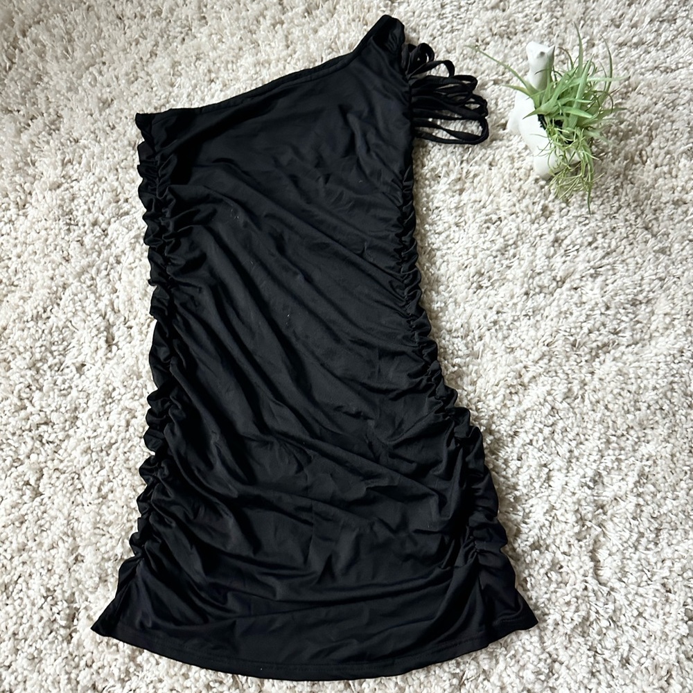 Y2k little black dress clubbing evening off shoulder unique scrunchy sex…